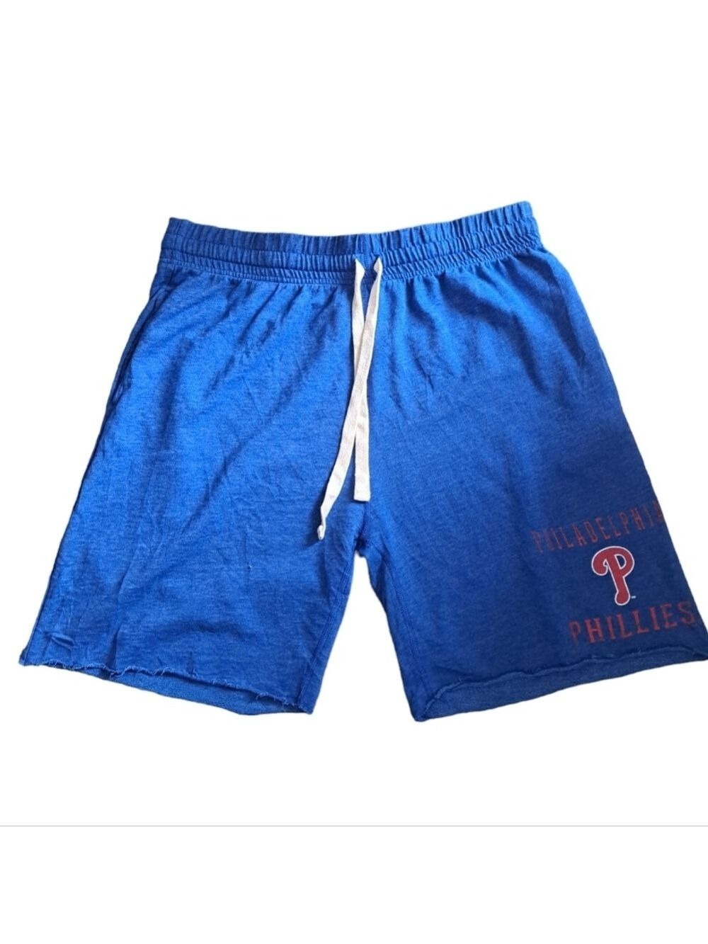 Mens Philadelphia Phillies comfy jersey shorts raw hem drawstring tie blue 2XL